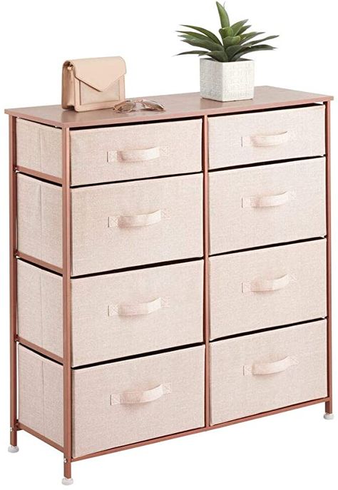 Amazon.com: mDesign Storage Dresser Furniture Unit - Tall Standing Organizer for Bedroom, Office, Living Room, and Closet - 8 Slim Drawer Removable Fabric Bins - Light Pink/Rose Gold : Home & Kitchen Vertical Dresser, Storage Dresser, Drawer Bins, Fabric Dresser, Furniture Storage Cabinets, Dresser Furniture, Dresser Organization, Dresser Storage, Light Pink Rose