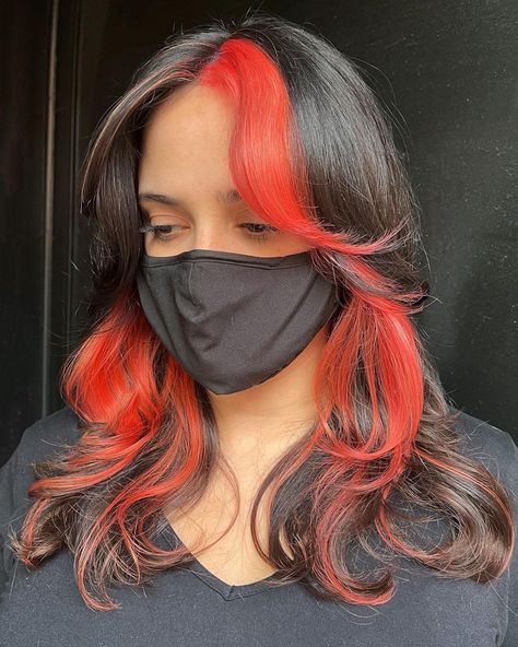 Orange Tips Hair, Red Color Block Hair, Colour Blocking Hair, Dye Placement, Hair Mood Board, Color Block Hair, Coral Hair, Hair Styels, Hair 2024