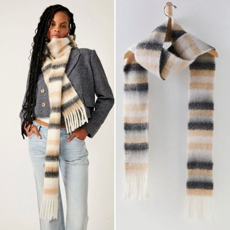 Free People Scarf Sweet Valley Stripe Skinny Long Fringe Knit Os Nwt Essential To Any Fall/Winter Collection, This Super Long, Skinny, Fringe Scarf Features Long Fringes At Each End. Super Comfy And Cozy To Wear Long Or Wrap Several Times To Display Several Layers, This Fuzzy Scarf May Quite Possibly Be Your Absolute Fav., From Season To Season; It Feels Like You're Wearing A Blanket Around Your Neck. New With Tags Size: Approximately 102" Inches Long - 5" Inches Wide Color: Earth (Taupe) Style: Fuzzy Scarf, Free People Accessories, Fall Winter Collection, Long Fringe, Long Fringes, Fringe Scarf, A Blanket, Knit Scarf, Black And Tan