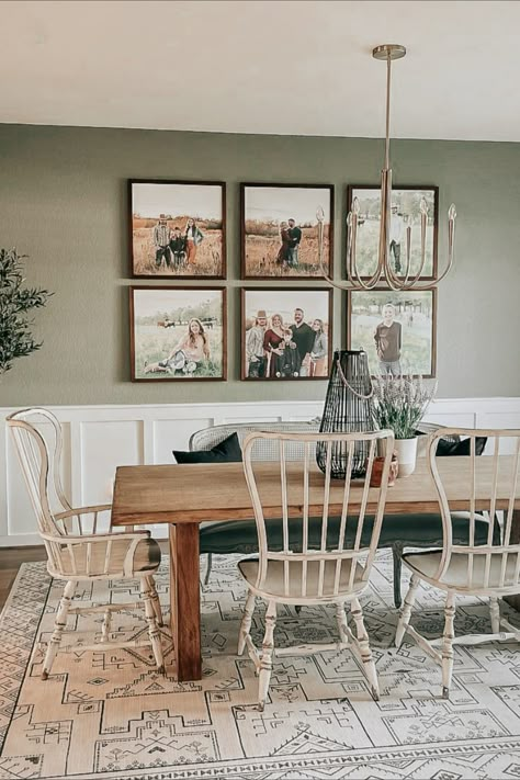 Pictures Over Dining Room Table, Small Woods Pictures Dining Room, Dining Room Gallery Wall Ideas Farmhouse, Small Woods Pictures Layout, Smallwoods Picture Ideas Bedroom, Family Picture Wall Ideas Dining Room, Smallwoods Gallery Wall Dining Room, Dining Room Wall Photos, Picture Wall Ideas Small Space