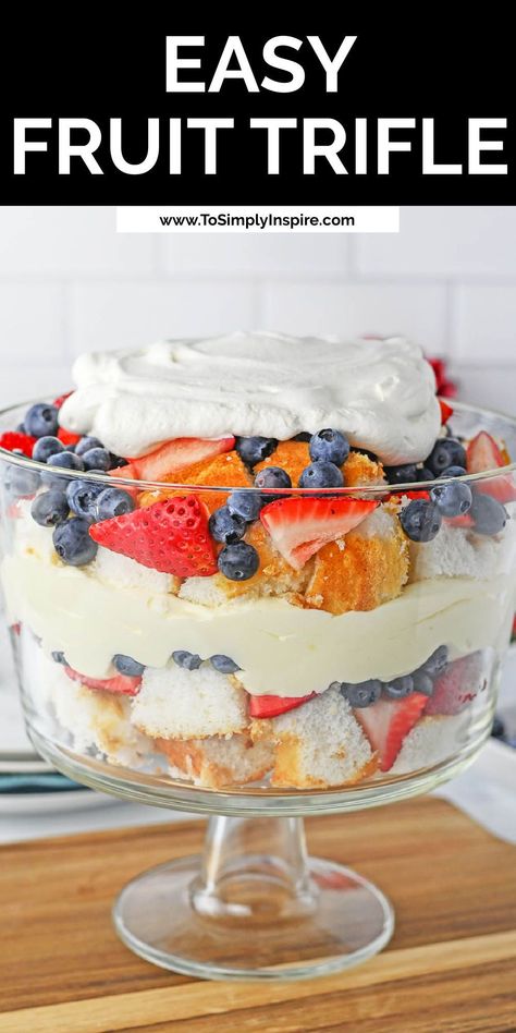 Fruit Trifle Desserts, Easy Trifle Recipe, Dessert Trifles, Cake Fresh Fruit, Deserts With Cream Cheese, Angel Food Trifle, Fruit Parfait Recipes, Fruit Trifle Recipes, Angel Food Cake Trifle