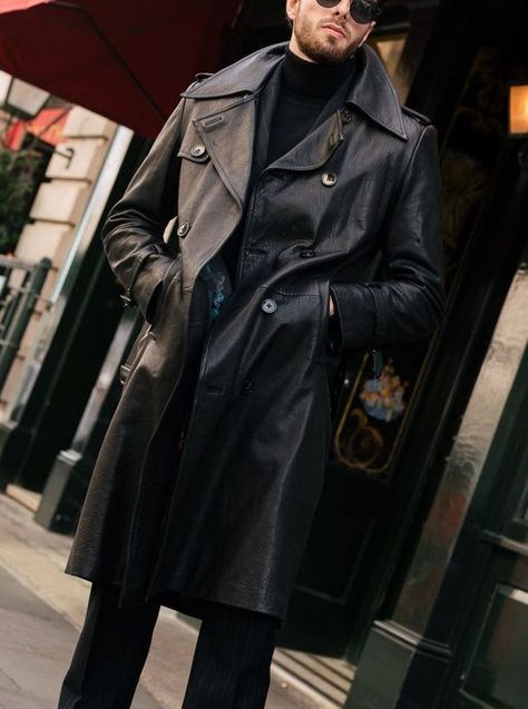 Leather Trench Coat Mens, Wine Rack Ideas, Sport Elegant, Coat Styles, Mounted Wine Rack, Long Coat Men, Peacoat Men, Leather Jacket Men Style, Brown Leather Coat