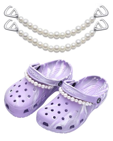 PRICES MAY VARY. 👟【Pearl Croc Charms】- The thick and sturdy chains are great for both man and women clogs slippers, which make your shoes unique and charming. It can also easy to match with your different style decorations. It was easy to attach to the sandal shoes and it truly upgraded the shoes from ordinary to extraordinary! 👟【Unique Design】- The iron hook at end of the croc chains is designed to fit the Clog Shoes. They can be hooked into the junctions between the shoes and heel straps eas Shoe Chains, Pearl Shoe, Barbie Invitations, Croc Accessories, Pearl Shoes, Shoes Unique, Harper Lee, Iron Hook, Couple Shoes