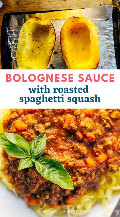 bolognese sauce over spaghetti squash Whole 30 Spaghetti Squash, Red Lentil Bolognese, Spaghetti Squash Bolognese, Spaghetti Squash Noodles, Roasted Spaghetti Squash, Lentil Bolognese, Squash Noodles, Marinade Sauce, Bolognese Sauce