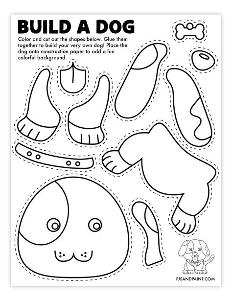 Build A Puppy Printable, Preschool Pets Crafts, Dog Worksheets Preschool, Pets Coloring Pages Free Printable, Toddler Animal Crafts, Animal Day At School, Monster Theme Activities, Cut Out Crafts For Kids, Pet Crafts For Toddlers