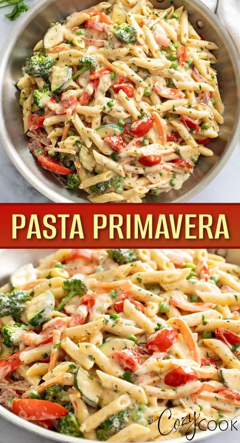 Herb Cream Sauce, Creamy Pasta Primavera, Pasta Food Recipes, Soup Joumou, Three Cup Chicken, Summer Pasta Dishes, Pasta Primavera Recipe, Penne Pasta Recipes, Cake Pizza