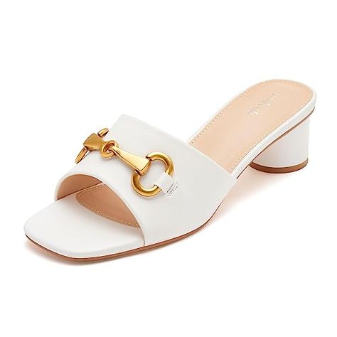 vodvob Women's Low Block Round Heel Sandals Slip on Square Open Toe Mules Sandals Fashion Comfortable Walking Casual Shoes for Summer Dressy Hermes Dress, Shoes For Summer, Mules Sandals, Comfort Shoes Women, Low Heel Sandals, Cute Heels, Fashion Comfortable, White Heels, Mule Sandals