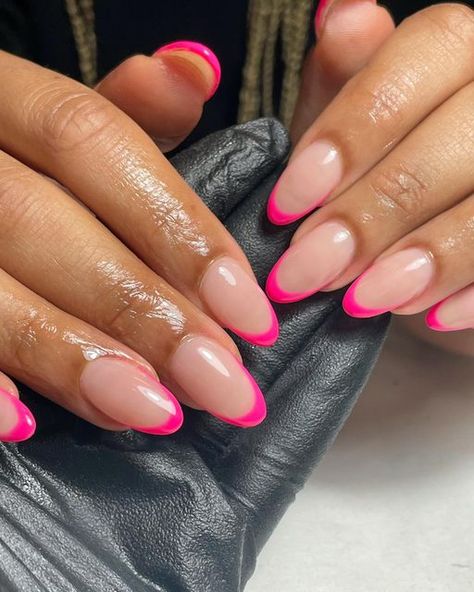 AWE LONDON on Instagram: "Pretty Pink Tips 💗 Service: Acrylic Infill with Coloured Tips Nail Technician: Perise" Almond Nails Coloured French Tip, French Coloured Nails, Almond French Color Tip Nails, Nails French Tip Colour, Oval French Nails Colour, Coloured Tipped Nails, French Coloured Tips, Coloured French Tip Acrylic Nails, One Colour Acrylic Nails