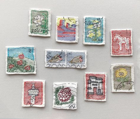 Postage Stamp Embroidery, Embroidery Practice, Stamp Embroidery, Jean Embroidery, Logo Exploration, Bugs Embroidery, Personal Stamp, Embroidery Ornaments, Idea Product