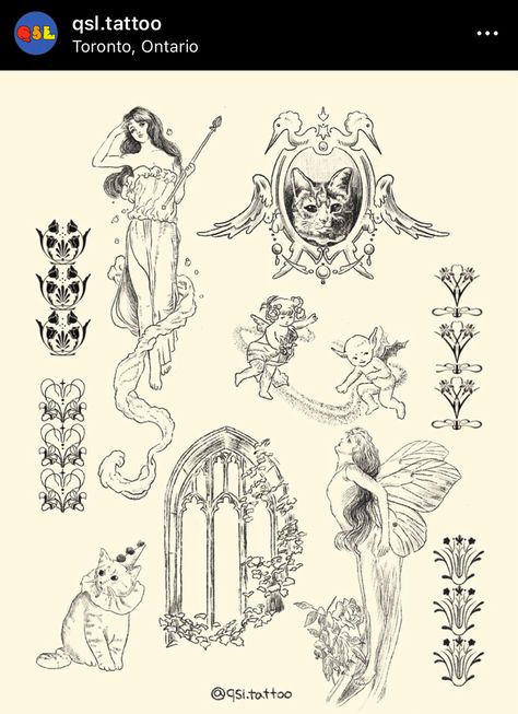 Vintage Art Tattoo Ideas, Victorian Style Tattoo Sleeve, Botanical Tattoo Flash, Love Witch Tattoo, Gothic Fine Line Tattoo, Whimsigoth Tattoo Ideas, Whimsigoth Tattoos, Feminine Gothic Tattoo, Tattoo Styles Types Of