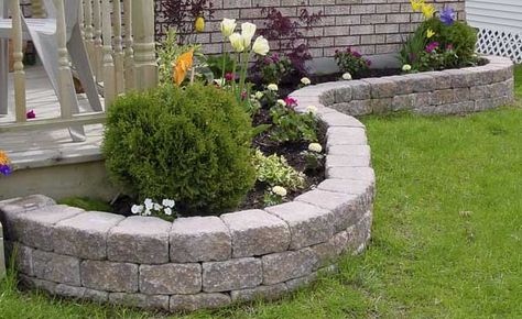 AB Garden Accent Block Flower Bed Border, Garden Border Stones, Raised Garden Bed Design, Garden Bed Design, Garden Edging Stones, Backyard Raised Garden, Garden Border Edging, Small City Garden, Front Flower Beds