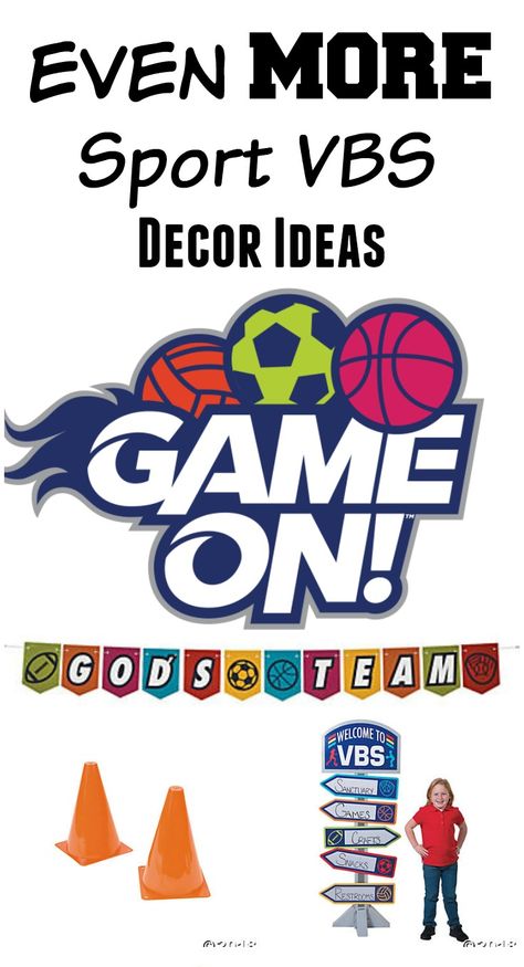 Even MORE Game On VBS Decor Ideas - Gearing up for life's big game with Game On VBS from Lifeway! View for fun decor, craft and snack ideas! Game On Vbs Decorations, Sports Vbs, Bible School Snacks, Vbs Games, Kids Bulletin Boards, Game Room Ideas, Vacation Bible School Themes, Hero Crafts, Vbs Decorations