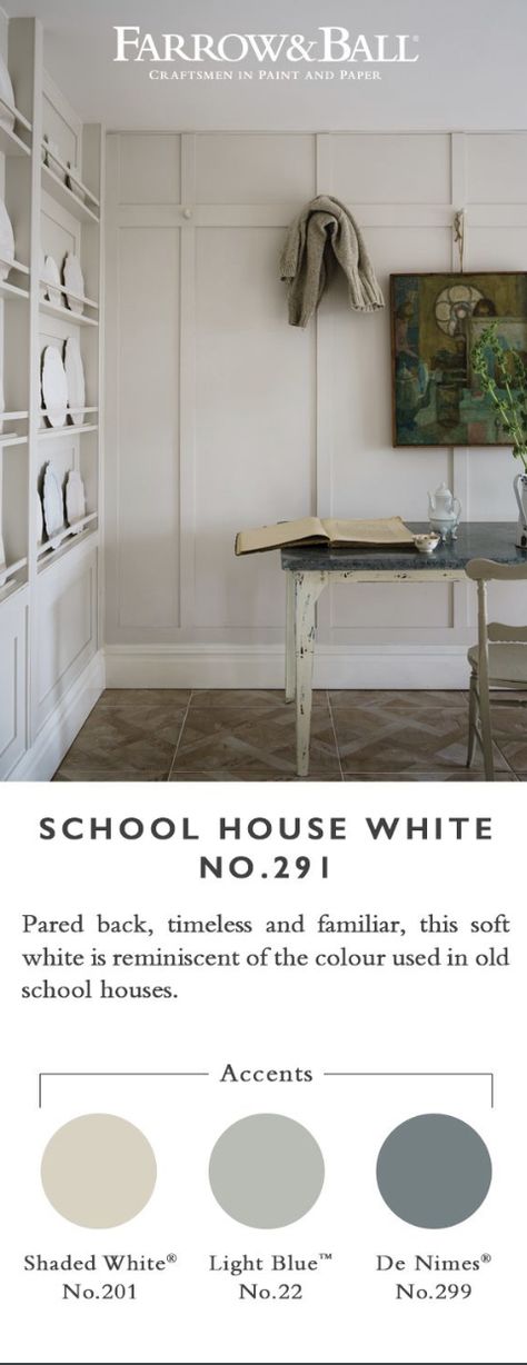 Farrow And Ball School House White, School House White Farrow And Ball, Schoolhouse White Farrow And Ball, Schoolhouse White, School House White, Farrow And Ball Living Room, White Hallway, Hallway Colours, White Lounge