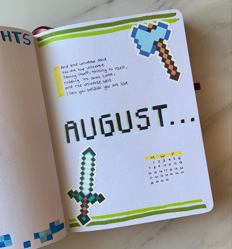 Minecraft Journal Ideas, Minecraft Scrapbook, Minecraft Journal, Christmas Bujo, Gaming Journal, August Bujo, 2024 Bujo, New Bullet Journal, Bujo Journal