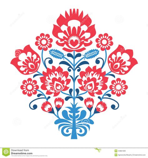 Polish Folk Art Pattern With Flowers - Wzory Lowickie, Wycinanka - Download From Over 39 Million High Quality Stock Photos, Images, Vectors. Sign up for FREE today. Image: 44867209 Polish Embroidery, Polish Tattoos, Kunst Tattoos, Polish Folk Art, Polish Folk, Folk Art Flowers, Folk Design, Redwork Embroidery, Illustration Photo