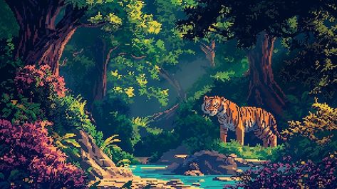 Free photo jungle landscape in pixel art... | Free Photo #Freepik #freephoto #scenery #landscape #natural-scenery #jungle Photo Jungle, Jungle Landscape, Scenery Landscape, Natural Scenery, Free Photo, Free Photos, Pixel Art, Art Style, Graphic Resources