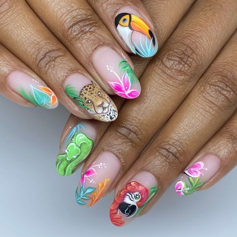 These tropical nails are everythingggg! Everything hand painted 🐯🐍🌺 Inspired from nail pictures found on Pinterest! 🩷 Shop my @amazon storefront for the everyday essentials I use! . . #photoshootnails #cartoonnails #pressontoes #issydidmynails #acrylicnails #trendynails #acrylictoes #nailart #naildesigns #nailinspo #nailsofinstagram #nailtechchicago #nailtech #birthdaynails #elegantnails #nailartist #chicagonails #pressonnails #crystalnails #nailporn #nailartaddict #chicagonailtech #inst... Acrylic Toes, Tropical Nails, Nail Pictures, Amazon Storefront, Crystal Nails, Birthday Nails, Elegant Nails, Everyday Essentials, Nail Artist