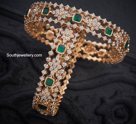 Diamond Bangles Bracelet Indian, Diamond Bangles Indian, Emerald Bangles, Diamond Kada, Bridal Diamond Necklace, Diamond Bangles, Diamond Bracelet Design, Diamond Pendants Designs, Antique Gold Jewelry Indian