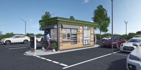 This is entry #13 by M13DESIGN in a crowdsourcing contest Drive-Thru Container Cafe Restaurant for $250.00 posted on Freelancer! Kiosks Design, Food Containers Design, Shipping Container Cafe, Tea Stall, Cafe Plan, Coffee Kiosk, Container Coffee Shop, Drive Thru Coffee, Shipping Container Design