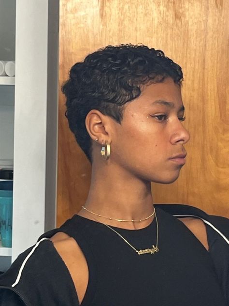 Feminine Short Hair Black Women, Twa Mullet, Shaved Haircuts For Black Women, Black Womens Short Haircut, Afro Pixie Haircut, Very Short Curly Hair Black Women, Short Curly Pixie Cut Black Women, Mushroom Bob, Low Cut Hair Black Women