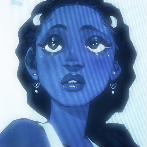 Big Cartoon Eyes, Blue Pfp Aesthetic, Blue Aesthetic Black Women, Black Woman Pfp Anime, Blackgirl Aesthetics Pfp, Black Anime Pfp Gir, Nice Pfp, Black Women Blue Aesthetic, Poc Character Design Girl