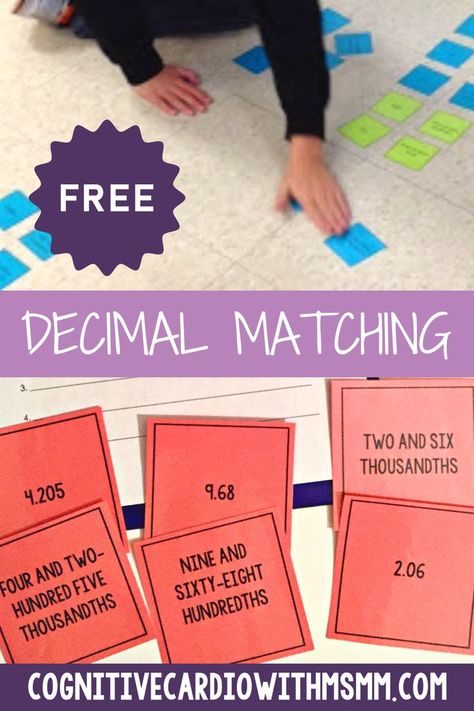 Use this quick math activity for an easy way to give students extra practice with identifying decimals in standard and word form! Easily download this freebie at cognitivecardiowithmsmm.com Math Games For Grade 6, Hands On Decimal Activities, Decimals 4th Grade, Teaching Decimals 5th Grade, Dividing Decimals 5th Grade, Decimal Activities, Dividing Decimals Activities, Comparing And Ordering Decimals, Fraction Decimal Percent Activities