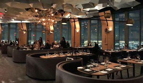 The Most Romantic Restaurant in Downtown Los Angeles: 71 Above 71 Above Los Angeles, Romantic Restaurant Aesthetic, Fancy Restaurant Aesthetic, Town Background, Restaurants For Birthdays, Fancy Hotel, Rooftop Restaurant Design, Dinner Places, Good View