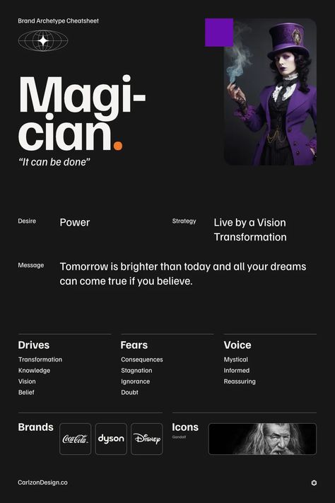 Bring some magic to your brand and wow you audience by incorporating the Magician archetype. Magician Archetype Fonts, The Magician Archetype Branding, The Magician Brand Archetype, Brand Archetypes Magician, Magician Archetype Branding, The Magician Archetype, Magician Archetype, Magician Man, Steam Education