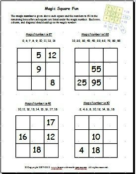 Magic Square Worksheets Are Fun And Help Kids Buld Math Skills. Magic Squares Math, Teach Addition, Math Night, Math Enrichment, Math Magic, Math Puzzles, Math Challenge, Magic Squares, 7th Grade Math