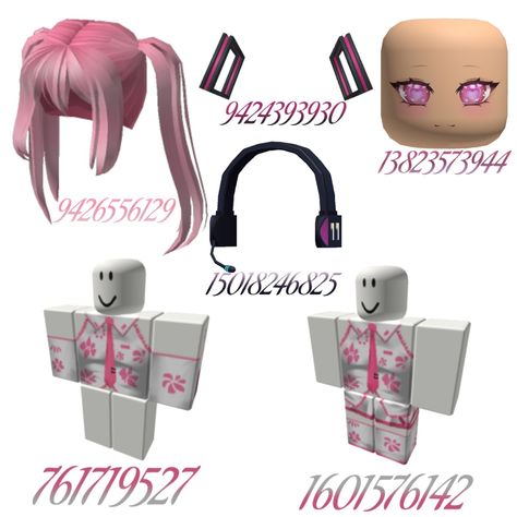 Roblox codes♡ Pink Outfit Codes, Avatar Cosplay, Cute Tshirt Designs, Pink Hair Anime, Cute School Bags, Emo Roblox Avatar, Roblox Guy, Black Hair Roblox, Bling Bags