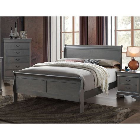 Furniture of America Helena Transitional Wooden Sleigh Bed - IDF-7866GY-CK Grey Sleigh Bed, Wooden Sleigh Bed, Wood Sleigh Bed, Bed Overstock, Wood Sleigh, Queen Sleigh Bed, Sleigh Bed, Curved Headboard, Sleigh Beds