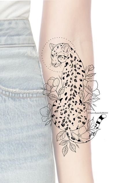 Leopard Fine Line Tattoo, Thigh Tattoos Women Tiger, Tattoo ;, Leopard Tattoo Design, Tattoo Idea For Women, Tattoo Dainty, Cheetah Tattoo, Girly Tattoo, Leopard Tattoo