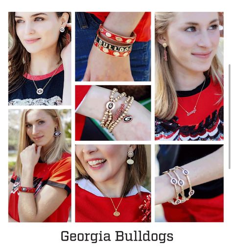 New Georgia jewelry line just arrived in time for Mother’s Day & Graduation. Come check it out!! ❤️ Pearl Cluster Earrings, Black Bangle, White Studs, Jewelry Logo, Red Ball, Silicone Bracelets, Pearl Cluster, Spirit Wear, Red Logo