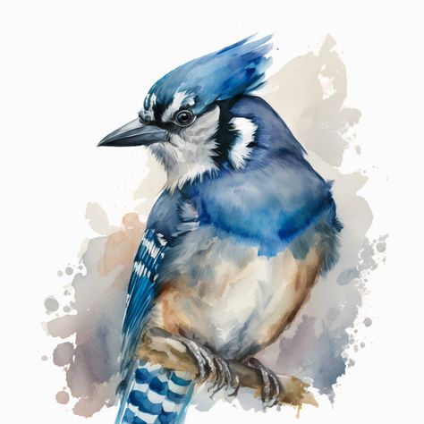 Blue Jay Acrylic Painting, Bluejay Watercolor, Watercolor Bluejay, Bluejay Painting, Watercolor Blue Jay, Bluejay Bird, Blue Jay Art, Canadian Animals, Blue Bird Art