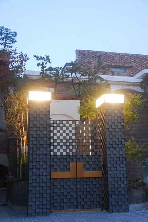 by lighting Main Gate Light Lamp, Gate Lamp, Modern Post Lights, Column Lights, Fence Lights, Modern Post, Gate Lights, Outdoor Fence, Diwali Photos