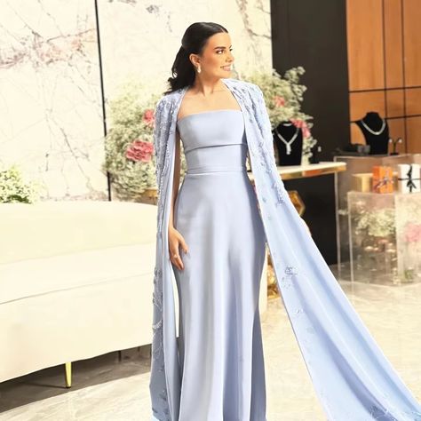 🛒 Go to lamaese.com and search for SLSC#236 Nude Evening Dresses, Arabic Luxury, Evening Dress With Cape, Dress With Cape Sleeves, Custom Flower Girl Dress, Yellow Evening Dresses, Dubai Women, Silver Evening Dress, Grey Evening Dresses