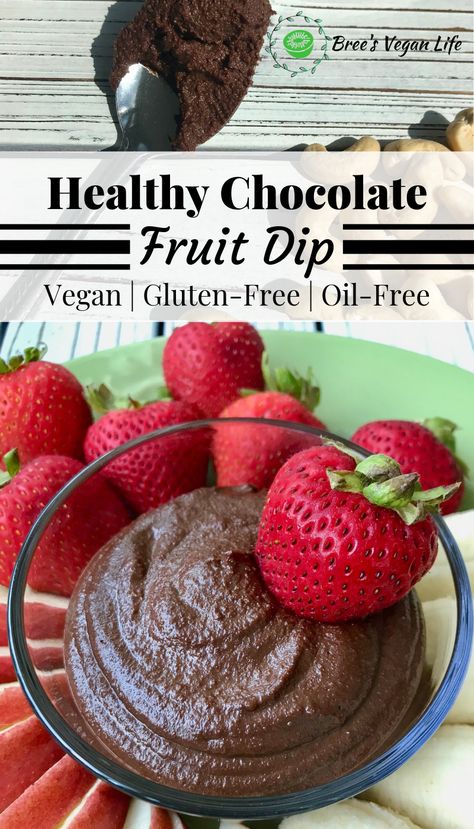 This chocolate fruit dip is amazing! It is healthy, vegan, oil-free, and super easy to make. Use this chocolate fruit dip recipe for a healthy dessert or snack! Check out the recipe on the blog! #breesveganlife #veganchocolatedip #fruitdip #healthyvegan Healthy Chocolate Fruit Dip, Vegan Chocolate Dip, Vegan Fruit Dip, Gf Dips, Chocolate Fruit Dip, Healthy Fruit Dip, Dip Healthy, Fruit Dip Recipe, Fruit Dips