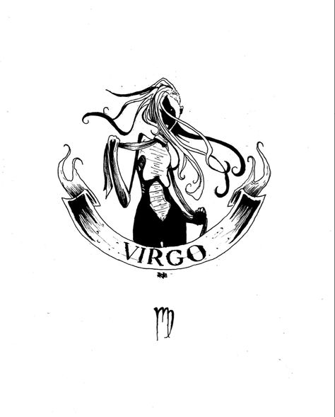 Gothic Virgo Tattoo, Virgo Line Art, Virgo Drawing, Line Art Tattoo Design, Art Tattoo Design, Art Deco Tattoo, Line Art Tattoo, Virgo Art, Virgo Tattoo