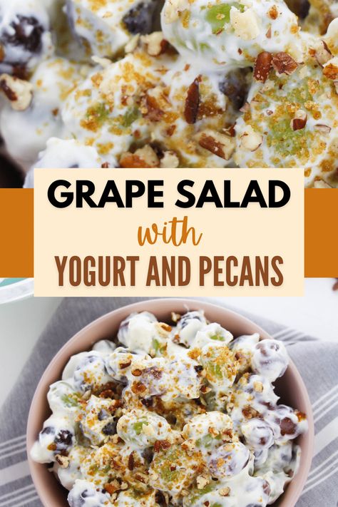 Greek Yogurt Side Dish, Healthy Grape Salad Recipe, Yogurt Grape Salad, Grape Fruit Salad, Grape Salad Recipe With Yogurt, Grape Salad With Yogurt, Healthy Grape Salad, Grape Salad Recipes, Easy Grape Salad