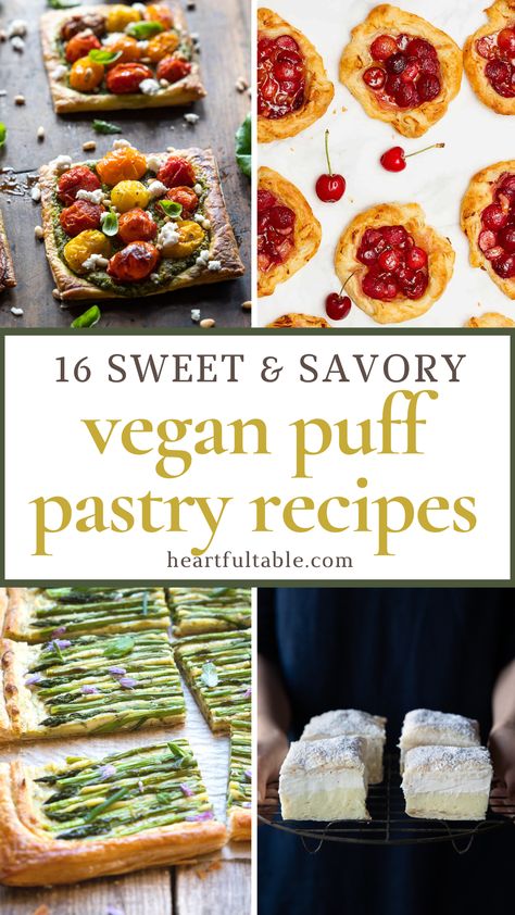 16 Vegan Puff Pastry Recipes (Sweet & Savoury) | Heartful Table Vegan Puff Pastry Recipes, Vegan Puff Pastry, Filo Pastry Recipes, Puff Pastry Recipes Savory, Easy Puff Pastry Recipe, Savory Puff Pastry, Vegan Tarts, Rough Puff Pastry, Vegan Pastries