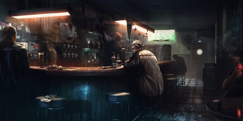 ArtStation - Jimmy's Bar - Detroit: Become Human, Wojtek Fus City Rpg, Cyberpunk Concept Art, Coin Toss, Cyberpunk Rpg, Quantic Dream, Bar Scene, Dark City, Art City, Arte Cyberpunk