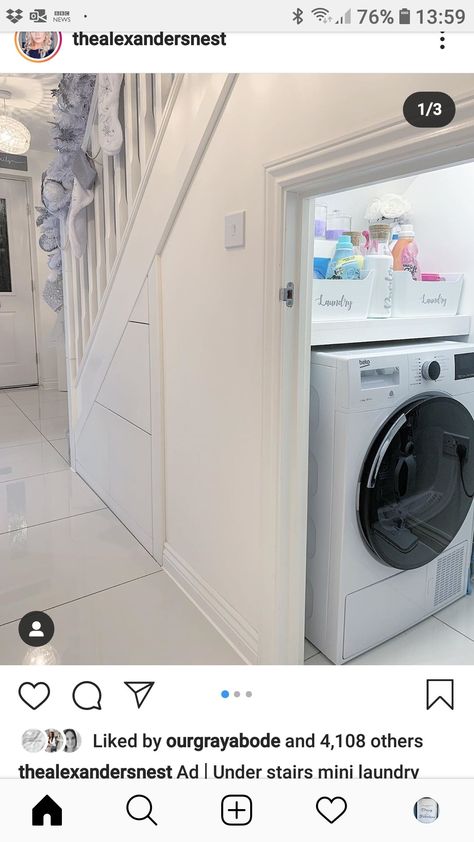 Laundry Room Under Stairs Ideas, Under Stairs Storage With Tumble Dryer, Under Stairs Storage Washing Machine, Under Stairs Storage Tumble Dryer, Under Stair Washing Machine, Under Stairs Washing Machine, Washing Machine Under Stairs, Stair Cupboard, Under Stairs Closet