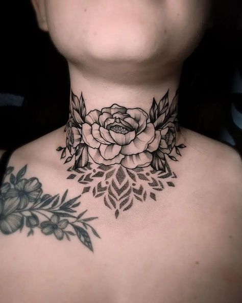 Woman Throat Tattoo, Neck Throat Tattoos Women, Feminine Throat Tattoos, Female Throat Tattoo Ideas, Neck Tattoos Women Throat, Throat Tattoos Women, Shrunken Head Tattoo, Tattoo Ideas And Meanings, Baby Owl Tattoos