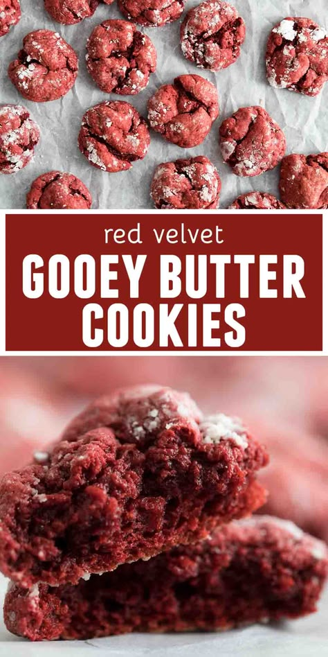 Redvelvet Cookies, Red Velvet Cake Cookies, Ooey Gooey Butter Cookies, Red Velvet Cake Mix Cookies, Red Velvet Cookie Recipe, Amazing Cookie Recipes, Taste And Tell, Recipes Using Cake Mix, Gooey Butter Cookies