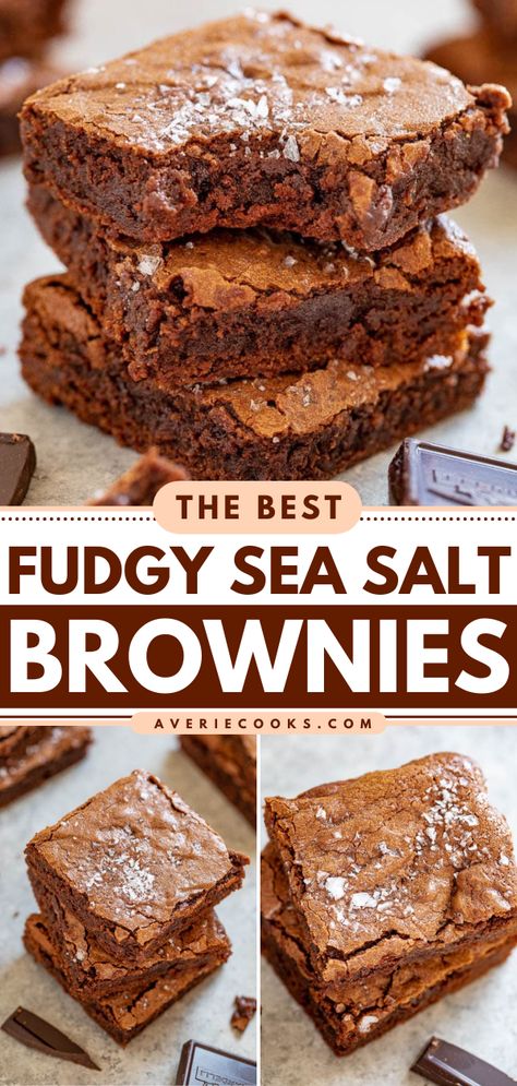 The Best Fudgy Sea Salt Brownies - Averie Cooks Dark Chocolate Sea Salt Brownies, Sea Salt Desserts, Salted Brownies, Sea Salt Brownies, Blondies Recipes, Business Bakery, Perfect Christmas Dessert, Black Color Hairstyles, Brownies Recipes