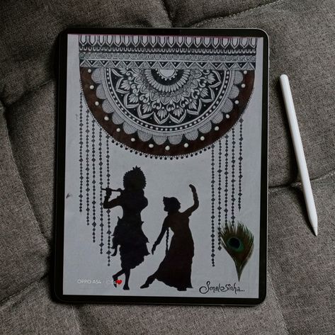 #purelove Radha Krishna Mandala Art, Krishna Mandala Art, Krishna Mandala, Mandala Ideas, Krishna Drawing, Easy Doodle, Mandela Art, Mandala Art Therapy, Meaningful Drawings