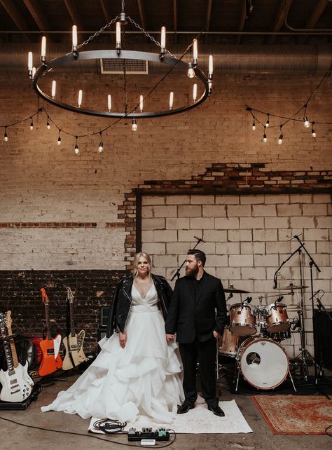 Rockstar Wedding Aesthetic, Rockstar Wedding, Hops Wedding, Industrial Themed Wedding, Wedding Gown Alterations, Dark Wedding Theme, Modern Warehouse, Bridal Alterations, Old Hollywood Wedding