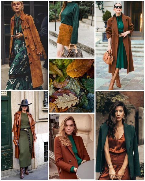 Dark Autumn Style Outfit, Autom Outfits For Women, Warm Autumn Outfits Color Palettes, Fall Winter Palette, True Autumn Wardrobe Palette, Green Dress Outfit Fall, Deep Autumn Fall Outfits, Autumn Colour Palette Outfits, Deep Autumn Outfits Ideas