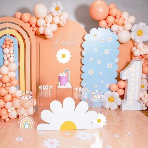 Daisy Cutouts Daisy Themed Party Decorations Boho Groovy Birthday Party Decor Backdrop Flower Cardboard Cutout - AliExpress First Birthday Girl Themes Decoration, Daisy Themed Birthday Party Backdrop, Unique Backdrop Ideas, Groovy First Birthday, Pastel Backdrop, Arch Backdrops, Birthday Concept, Hippie Birthday Party, Princess Birthday Party Decorations