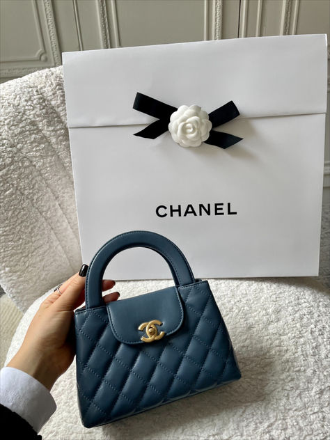 Chanel Kelly Bag in Blue Size Large Chanel Kelly Bag Outfit, Chanel Mini Kelly, Chanel Kelly Bag, Blue Chanel Bag, Purse Wishlist, Popular Designer Bags, Chanel Kelly, Chanel Shopping Bag, Chanel Mini Bag